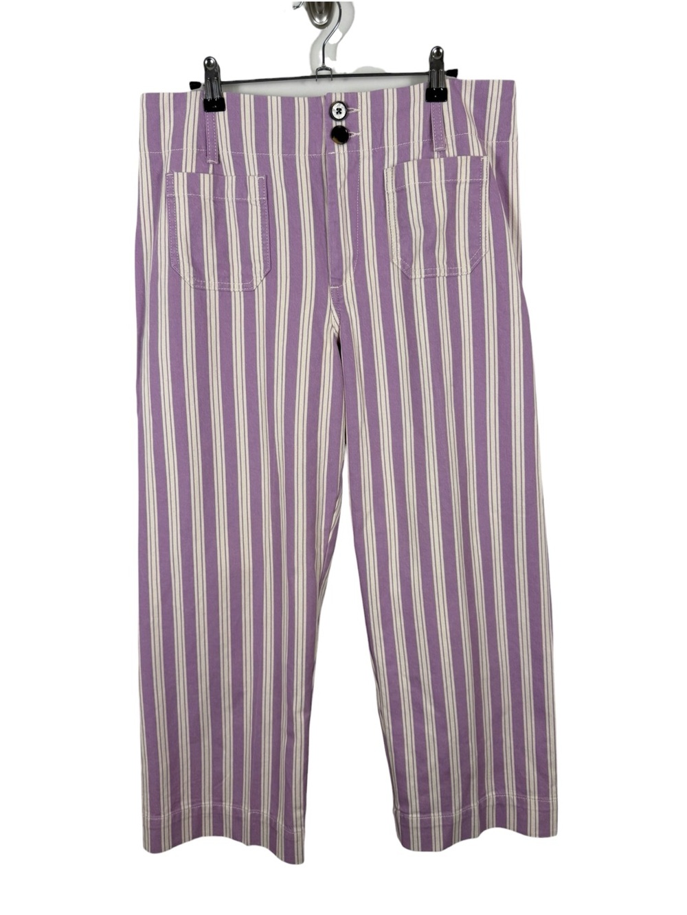 Boden Primrose Patch Pocket Trousers Purple Cream Stripe Sz 10 - Picture 2 of 5